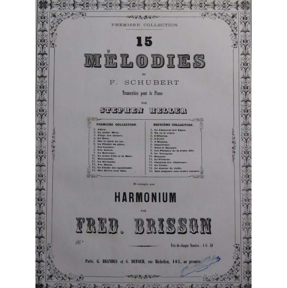 SCHUBERT Franz La Sérénade Harmonium Orgue ca1863