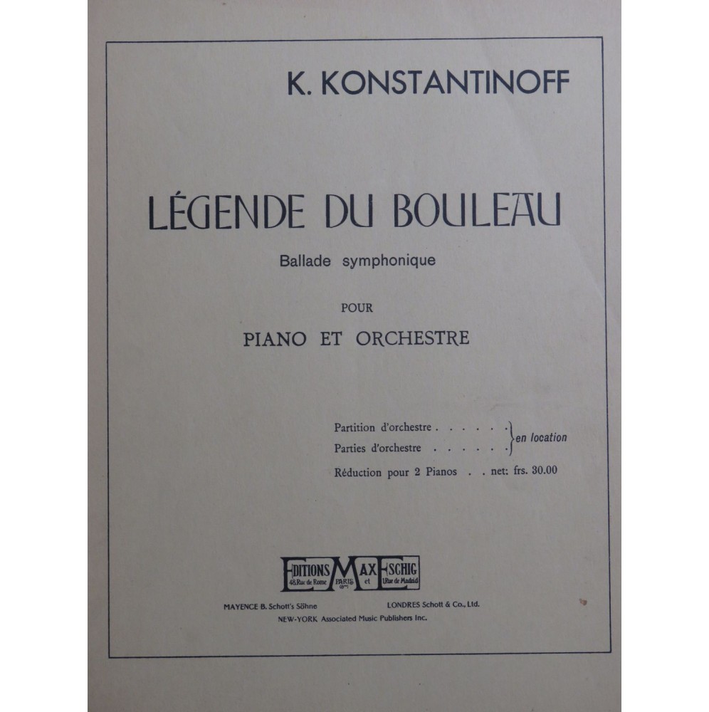 KONSTANTINOFF Kostia Légende du Bouleau 2 Pianos 4 mains 1935
