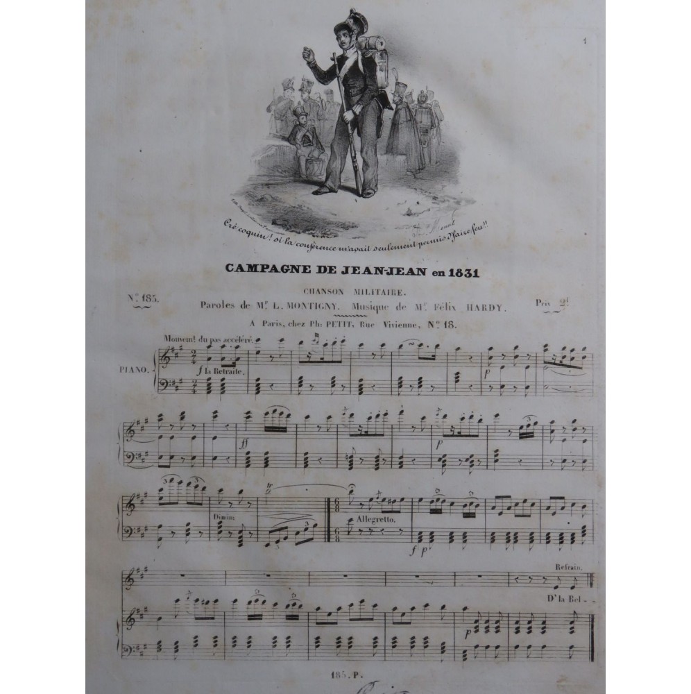 HARDY Félix Campagne de Jeanjean en 1831 Chant Piano 1831