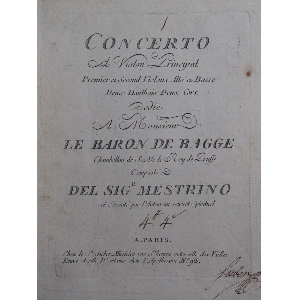MESTRINO Niccolo Concerto a Violon Principal Orchestre XVIIIe