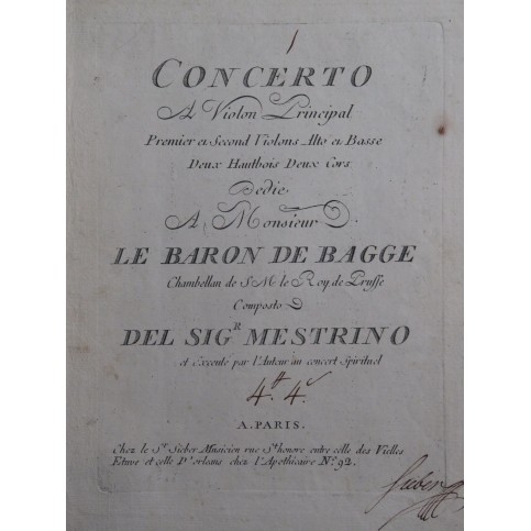 MESTRINO Niccolo Concerto a Violon Principal Orchestre XVIIIe
