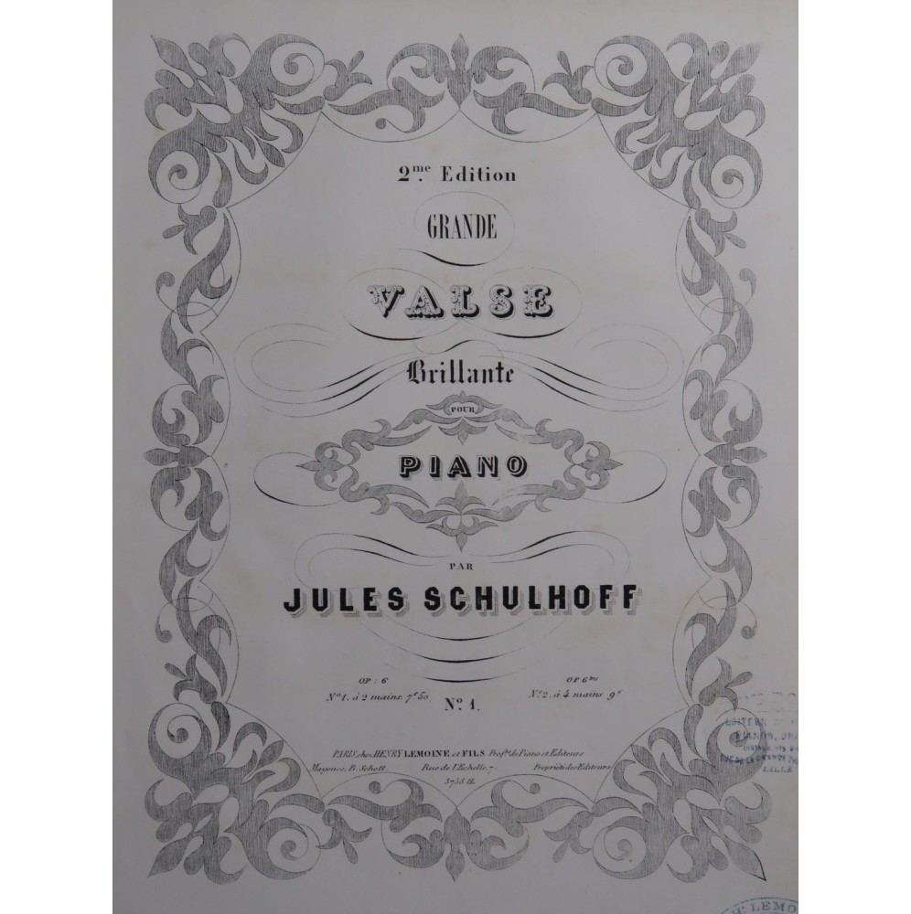 SCHULHOFF Jules Grande Valse Brillante op 6 Piano ca1851