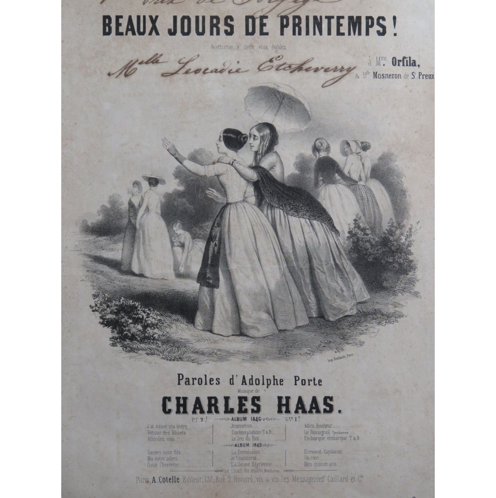 HAAS Charles Beaux jours de Printemps Chant Piano 1846