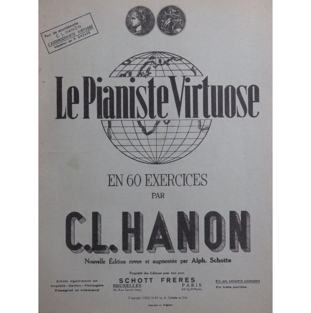 HANON C. L. Le Pianiste Virtuose 60 Exercices Piano 1929