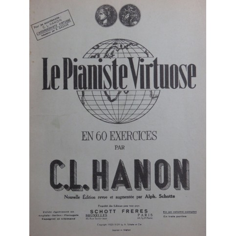 HANON C. L. Le Pianiste Virtuose 60 Exercices Piano 1929