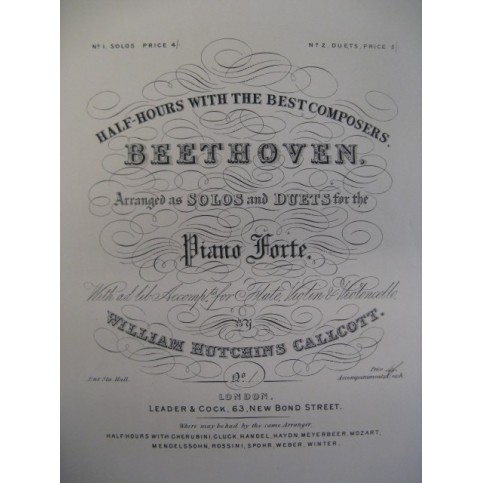BEETHOVEN Half-Hours Piano ca1875