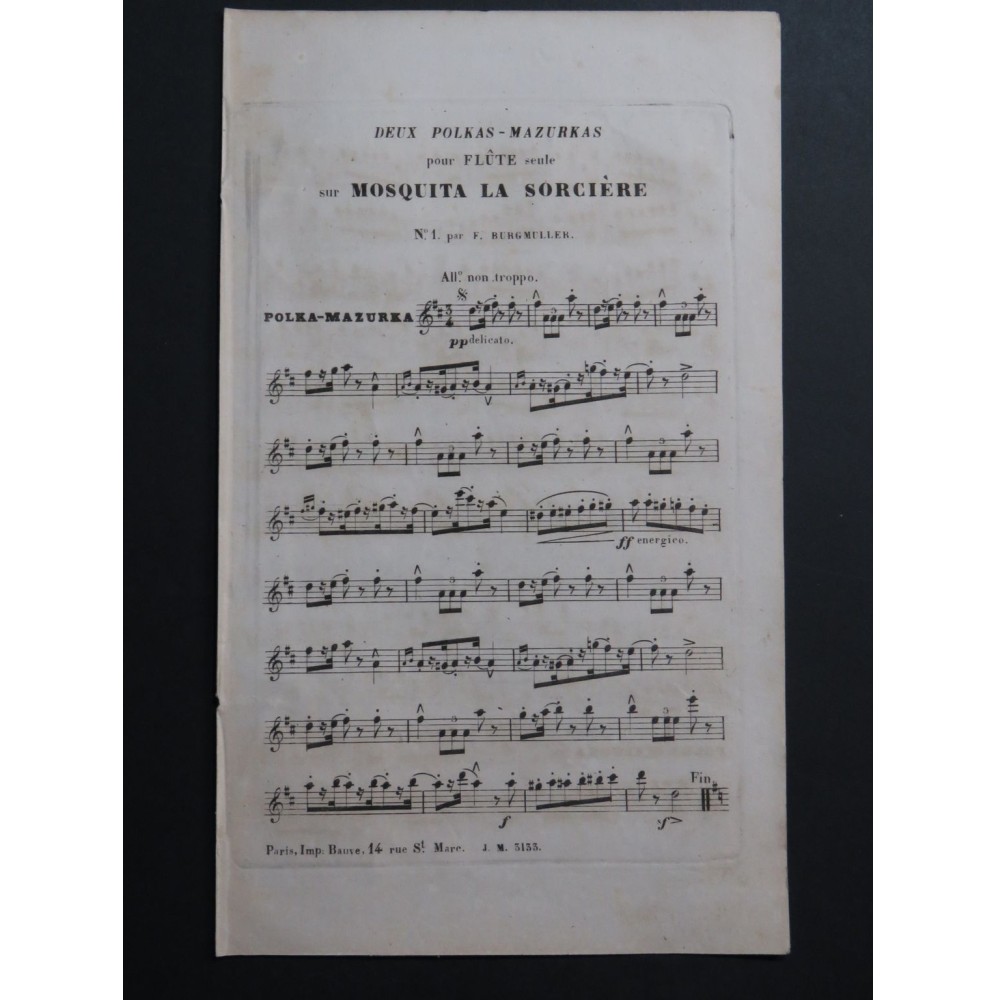 BURGMÜLLER PASDELOUP 2 Polkas sur Mosquita la Sorcière Flûte ca1850