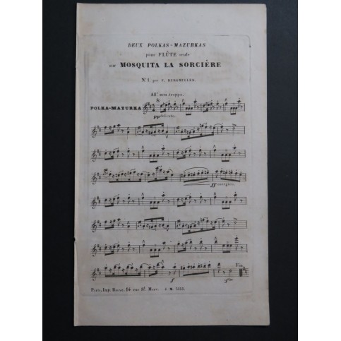 BURGMÜLLER PASDELOUP 2 Polkas sur Mosquita la Sorcière Flûte ca1850