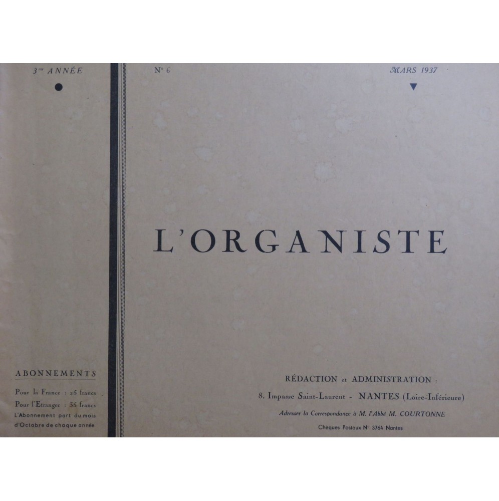L'Organiste 3e Année No 6 Reuchsel Paradies Orgue 1937