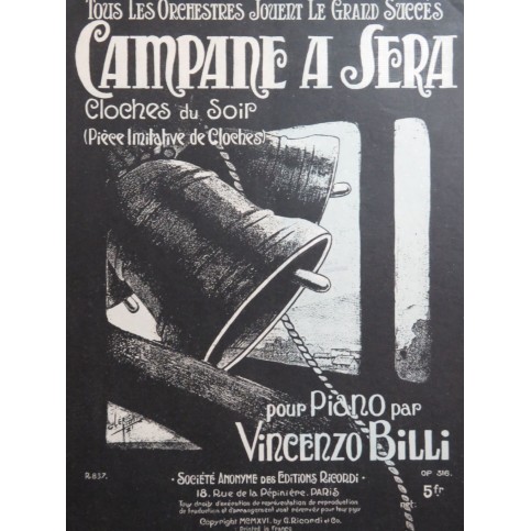 BILLI Vincenzo Campane A Sera op 316 Piano 1922