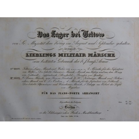 Das Lager bei Teltow Lieblings Militaire Märsche 2. Heft Piano ca1830