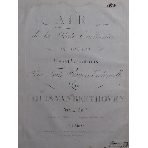 BEETHOVEN Air de la Flûte Enchantée de Mozart Piano ca1820