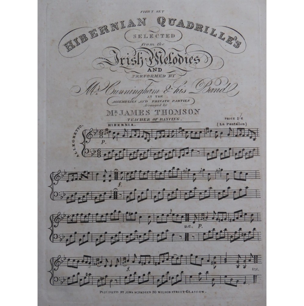 THOMSON James Hibernian Quadrilles Piano ca1830