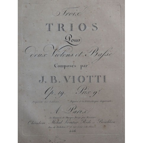 VIOTTI J. B. Trois Trios op 19 pour 2 Violons et Basse ca1800