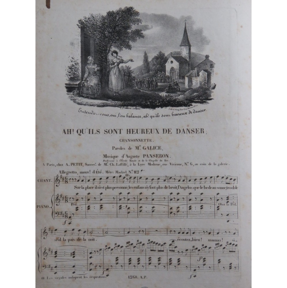 PANSERON Auguste Ah! Qu'ils sont Heureux de Danser Chant Piano ca1830