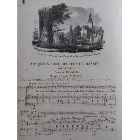 PANSERON Auguste Ah! Qu'ils sont Heureux de Danser Chant Piano ca1830