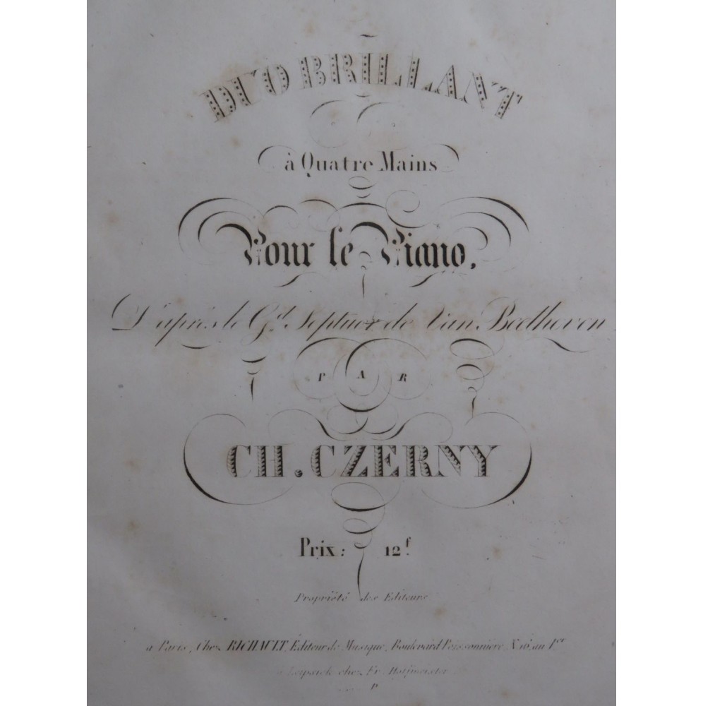 CZERNY Charles Grand Duo Septuor Beethoven op 20 Piano ca1830