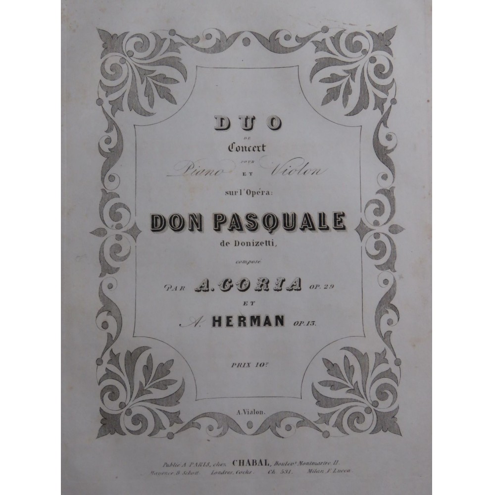 GORIA A. HERMAN A. Duo de Concert Don Pasquale Piano Violon ca1847