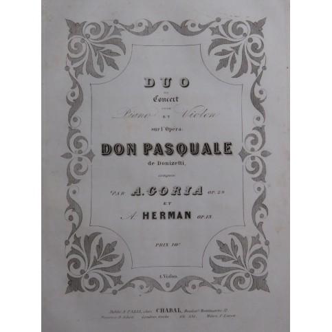 GORIA A. HERMAN A. Duo de Concert Don Pasquale Piano Violon ca1847