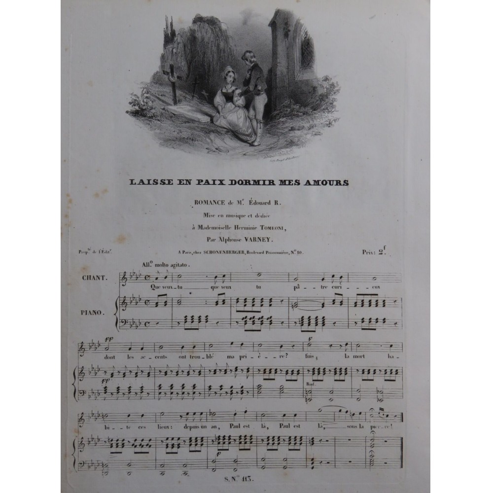 VARNEY Alphonse Laisse en Paix Dormir mes Amours Chant Piano ca1830
