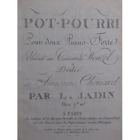 JADIN Louis Pot-Pourri pour 2 Pianos ca1810
