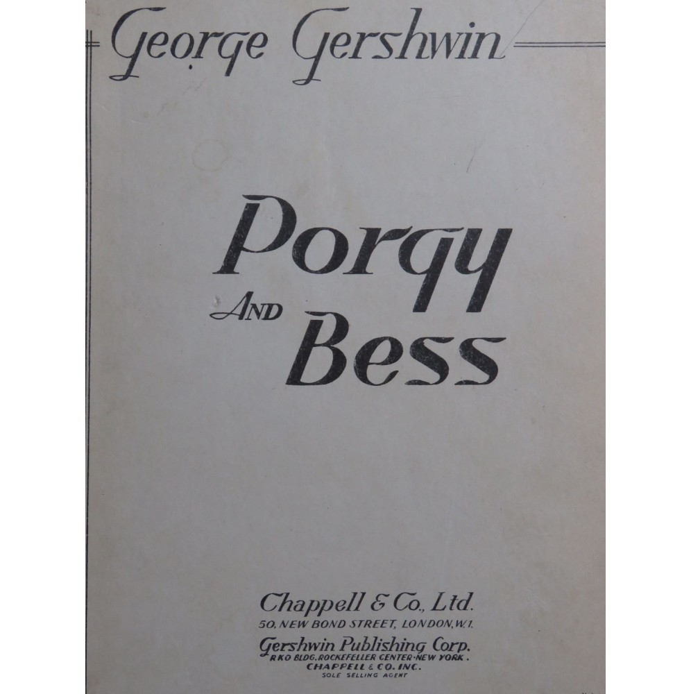 GERSHWIN George Porgy and Bess Opera Chant Piano 1935