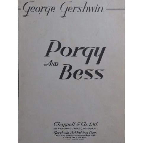 GERSHWIN George Porgy and Bess Opera Chant Piano 1935