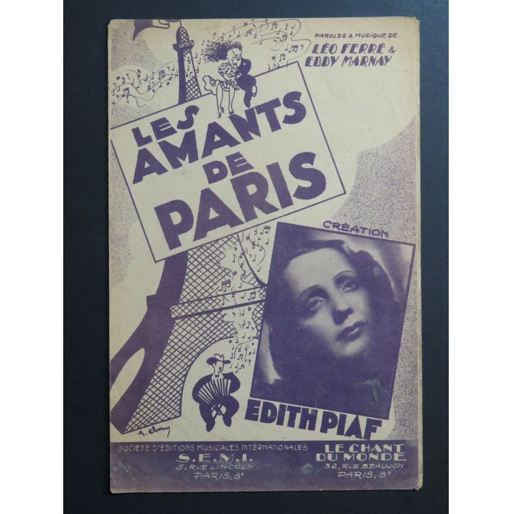 Les Amants de Paris Léo Ferré Eddy Marnay Edith Piaf Chant Piano 1948