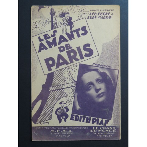 Les Amants de Paris Léo Ferré Eddy Marnay Edith Piaf Chant Piano 1948