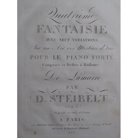 STEIBELT Daniel Fantaisie No 4 Mystères d'Isis Piano ca1805