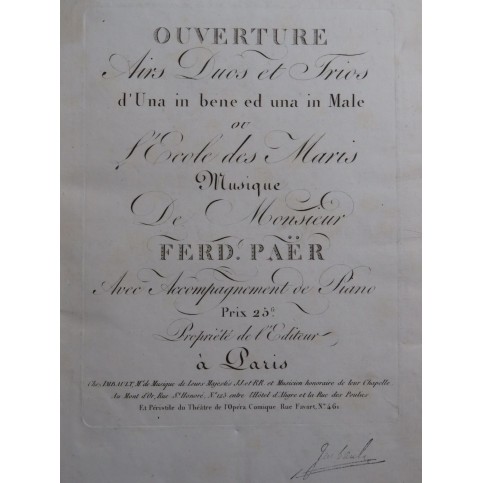 PAER Ferdinand Una in bene ed una in Male Chant Piano ou Harpe ca1810