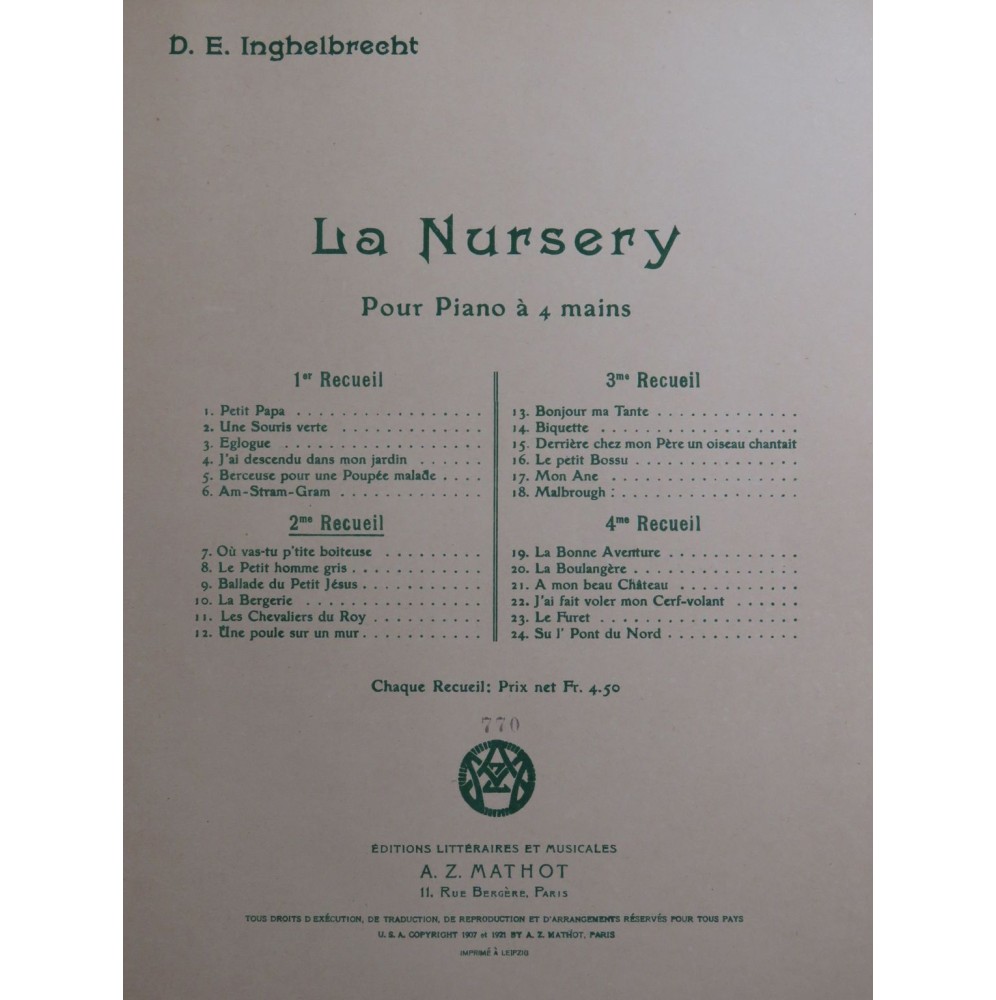 INGHELBRECHT D. E. La Nursery 2e Recueil Piano 4 mains 1921