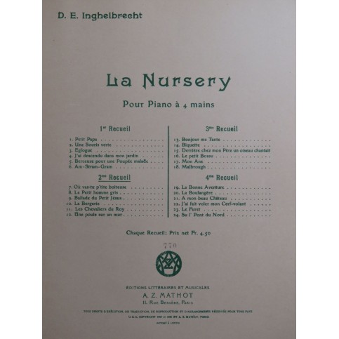 INGHELBRECHT D. E. La Nursery 2e Recueil Piano 4 mains 1921