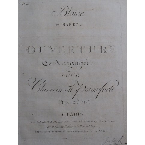 DEZÈDE Nicolas Blaise et Babet Ouverture Piano ou Clavecin ca1795