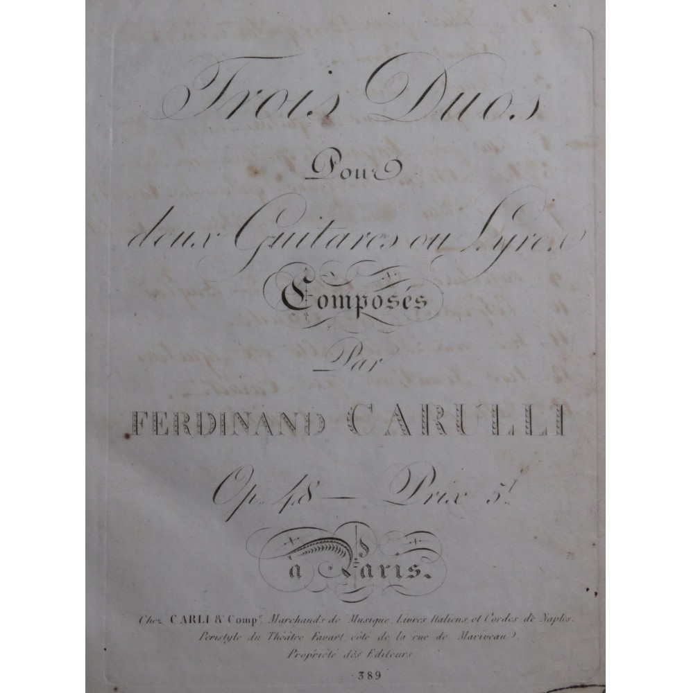 CARULLI Ferdinando Trois Duos op 48 pour 2 Guitares 1810