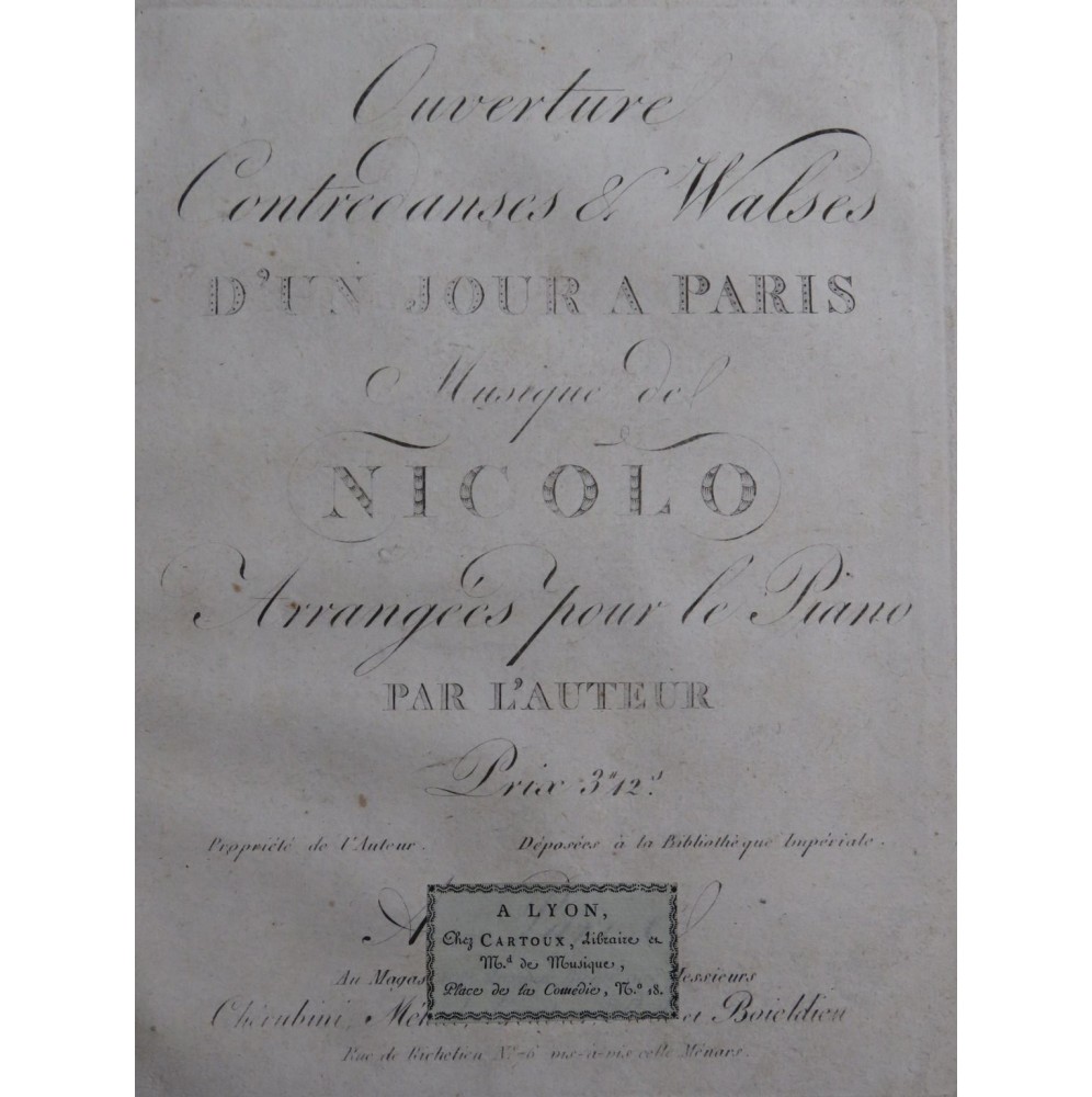 ISOUARD Nicolo Ouverture Valses d'Un Jour à Paris Piano ca1810