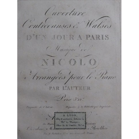 ISOUARD Nicolo Ouverture Valses d'Un Jour à Paris Piano ca1810