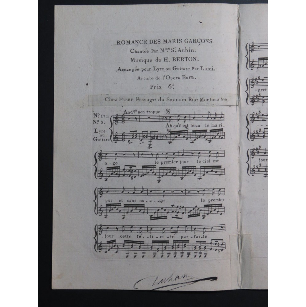 BERTON Henri Les Maris Garçons No 2 Chant Guitare ca1810