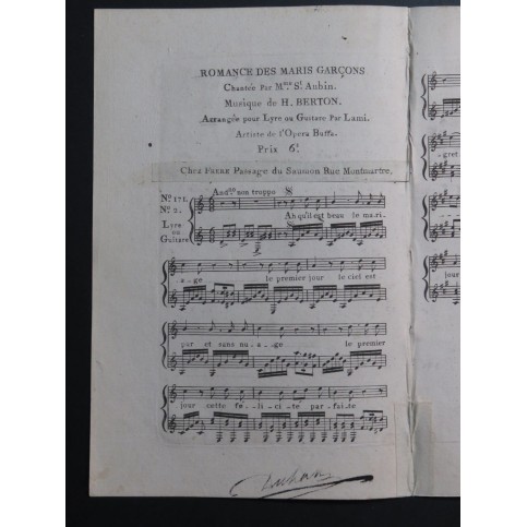 BERTON Henri Les Maris Garçons No 2 Chant Guitare ca1810
