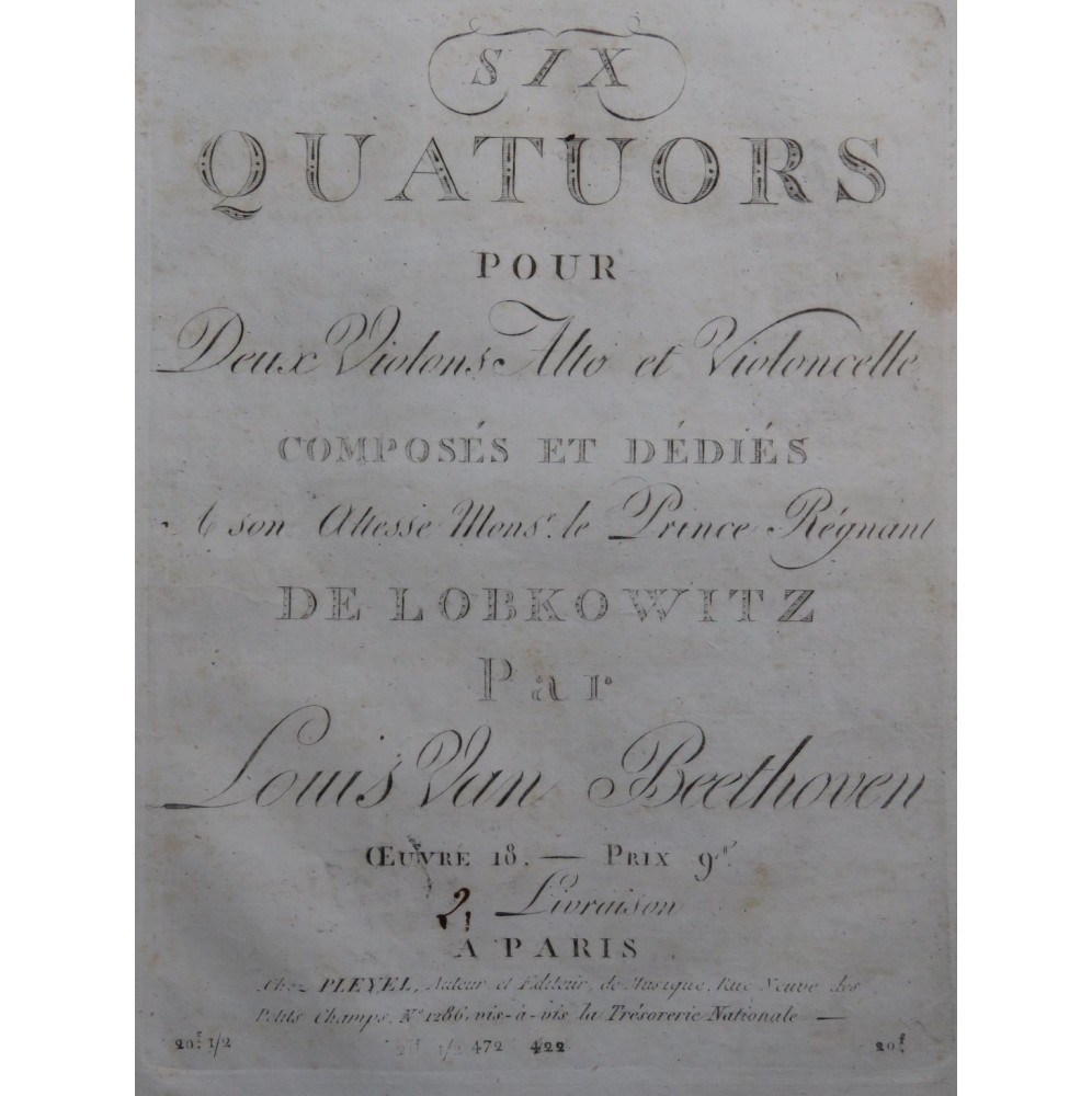 BEETHOVEN Trois Quatuors op 18 Livraison 2 Violon Alto Violoncelle ca1804