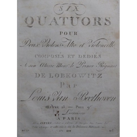 BEETHOVEN Trois Quatuors op 18 Livraison 2 Violon Alto Violoncelle ca1804