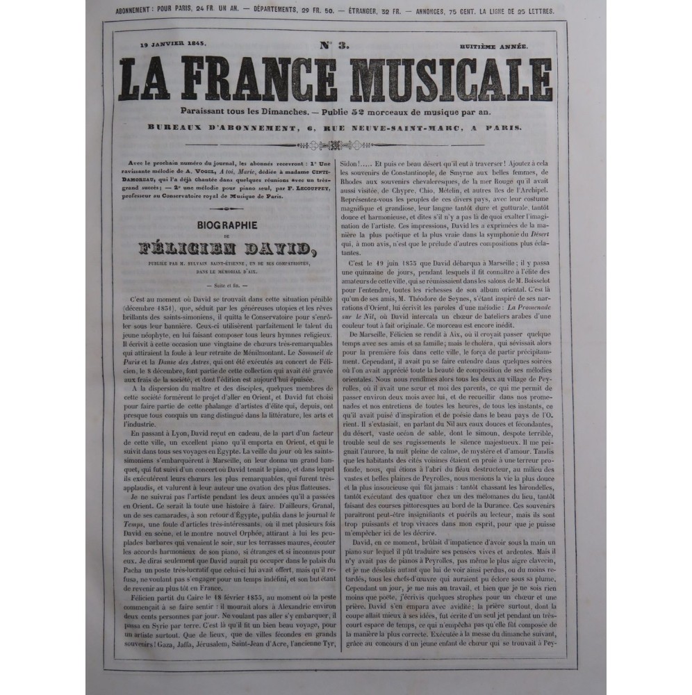 La France Musicale Huitième Année 1845