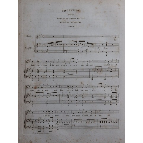 MARLIANI Marco Aurelio Discrétion Chant Piano ca1840