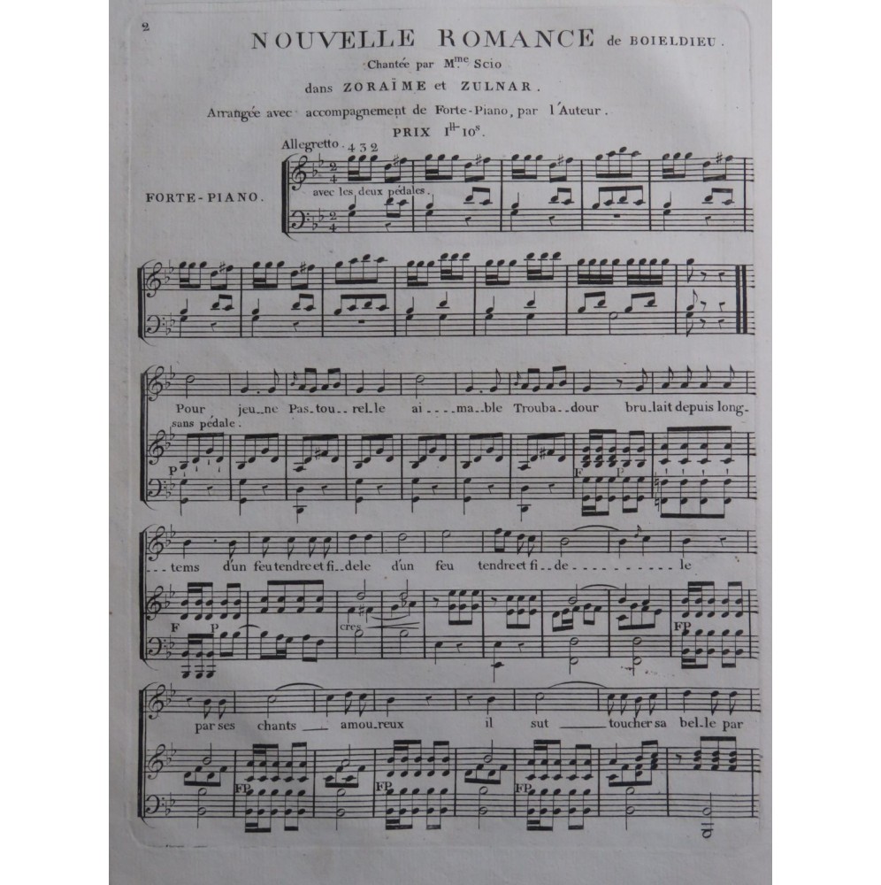 BOIELDIEU Adrien Zoraïme et Zulnar Romance Chant Piano ca1800