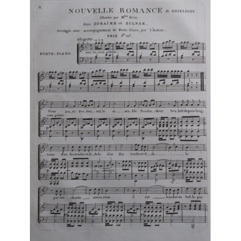 BOIELDIEU Adrien Zoraïme et Zulnar Romance Chant Piano ca1800