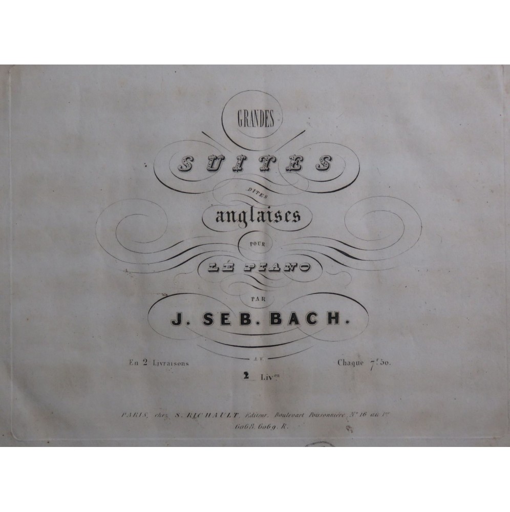 BACH J. S. Suite Anglaise Sol mineur BWV 808 Piano ca1845