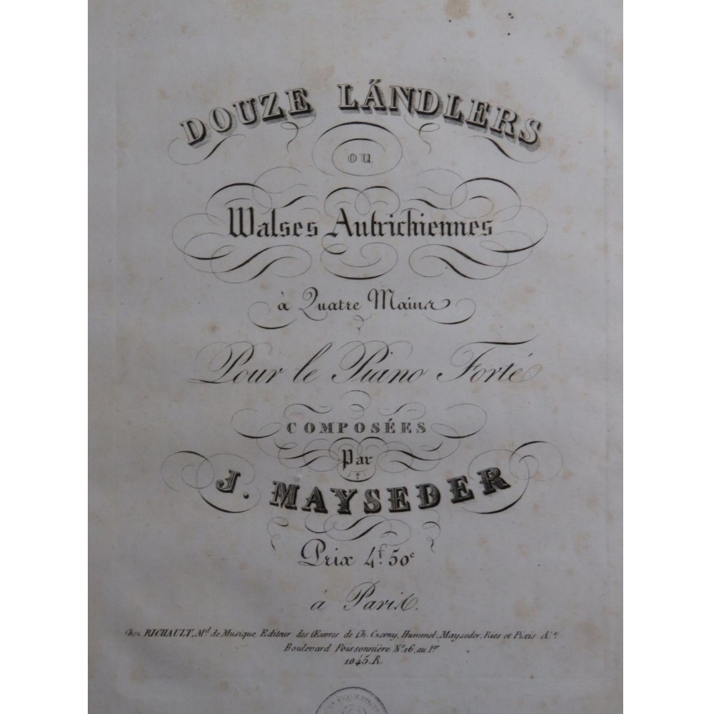 MAYSEDER Joseph Douze Ländlers Piano 4 mains ca1825