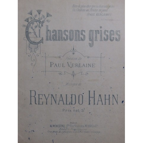 HAHN Reynaldo Chansons Grises Piano Chant