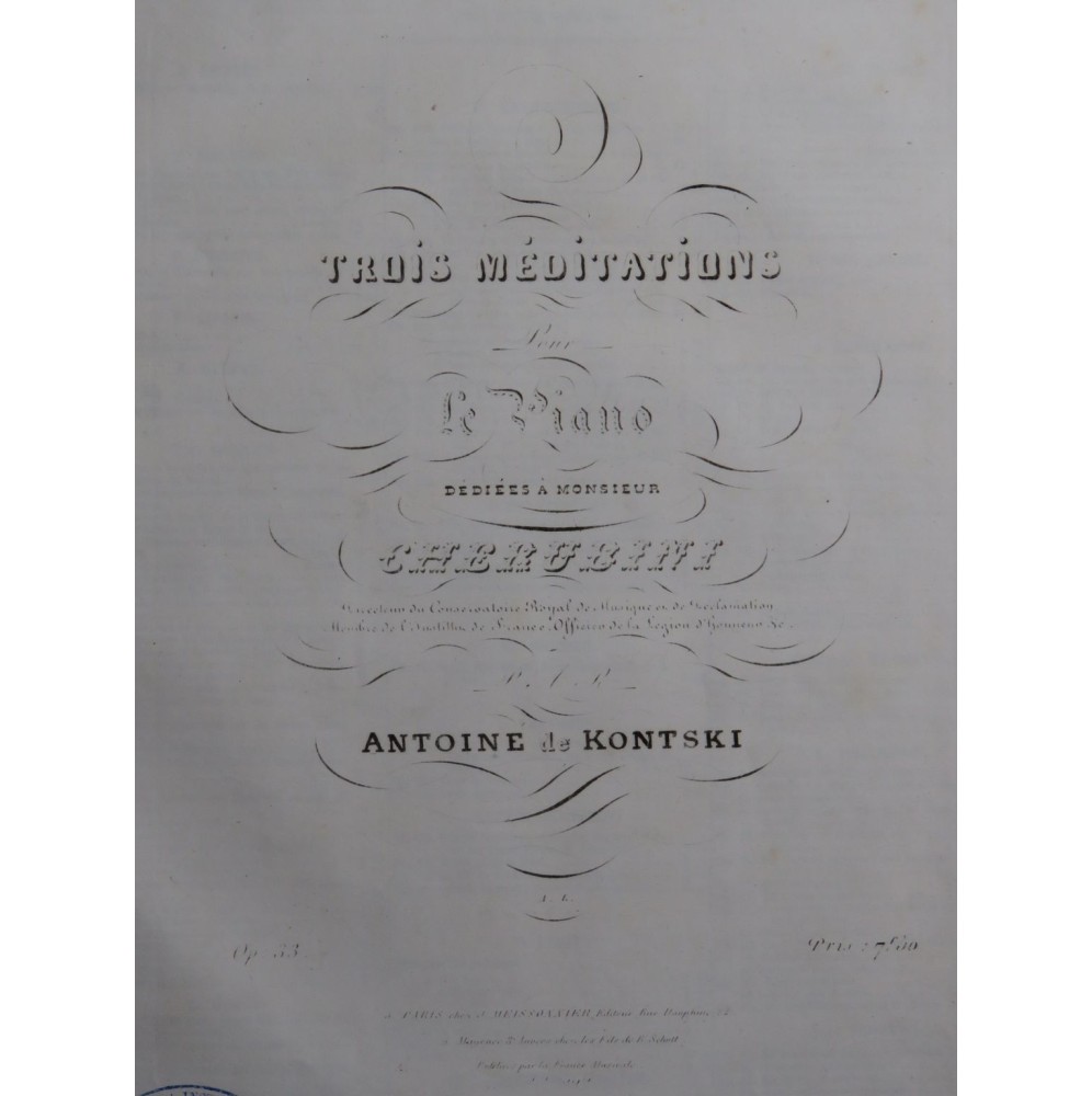DE KONTSKI Antoine Trois Méditations op 33 Piano ca1839