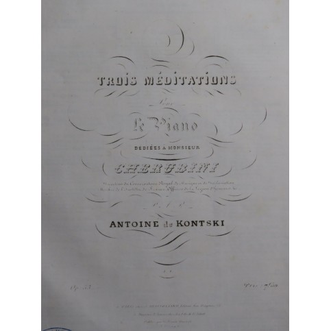 DE KONTSKI Antoine Trois Méditations op 33 Piano ca1839